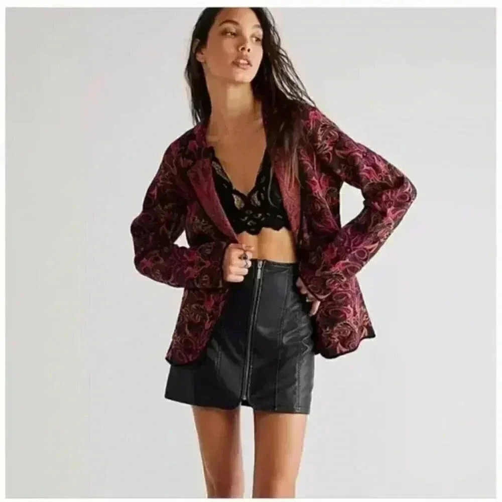 Free People Sammie Sweater Jacket Blazer in Wine